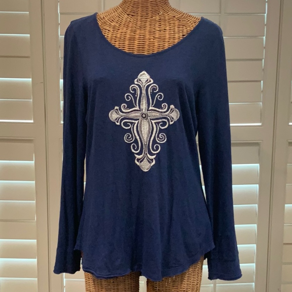 New Directions Blue Graphic Long Sleeve Tee